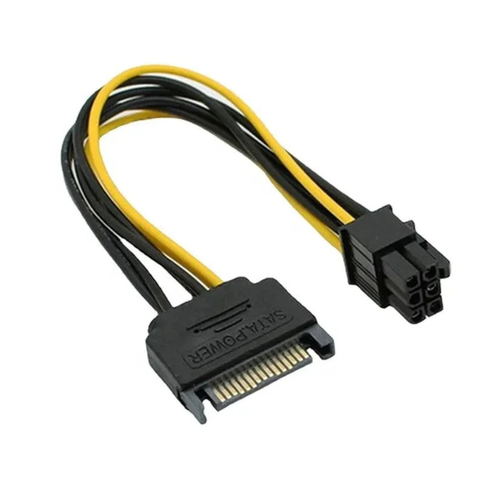 SATA naar 6-pins PCIe adapterkabel – zwart/geel – 20cm – geschikt voor GPU voeding via SATA aansluiting