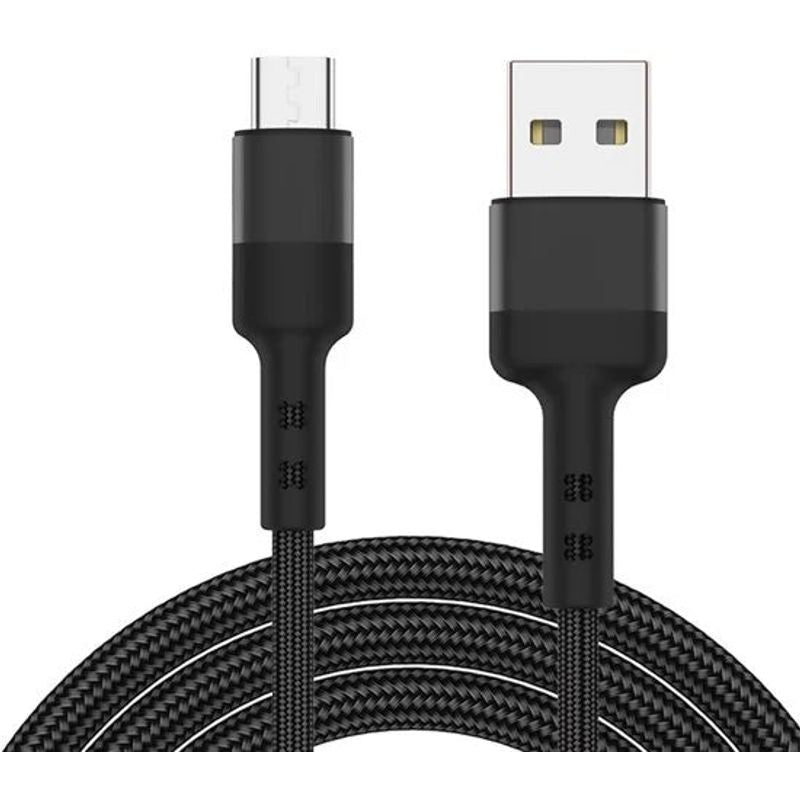 Micro USB kabel – detail van gevlochten nylon mantel en connector