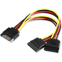 SATA 15-pins voedingssplitter kabel – zwart met rood/geel/zwart bedrading – 1 naar 2 aansluitingen – 20cm